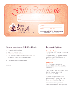 Inner Strength Yoga &amp; Healing Center Gift Certificate. Inner Strength Yoga &amp; Healing Center Gift Certificate