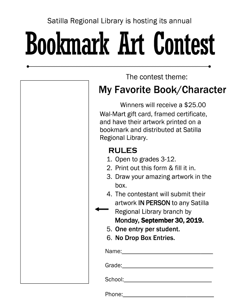 Fillable Online srlsys Bookmark Contest bFORMbpdf - Satilla Preview on Page 1