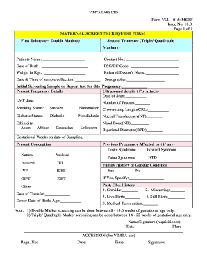 MATERNAL SCREENING REQUEST FORM Second Trimester