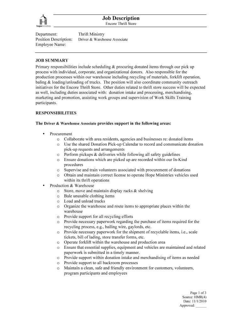 Fillable Online THE SALVATION ARMY JOB DESCRIPTION JOB CODE Fax Fillable Online THE SALVATION ARMY JOB DESCRIPTION JOB CODE Fax