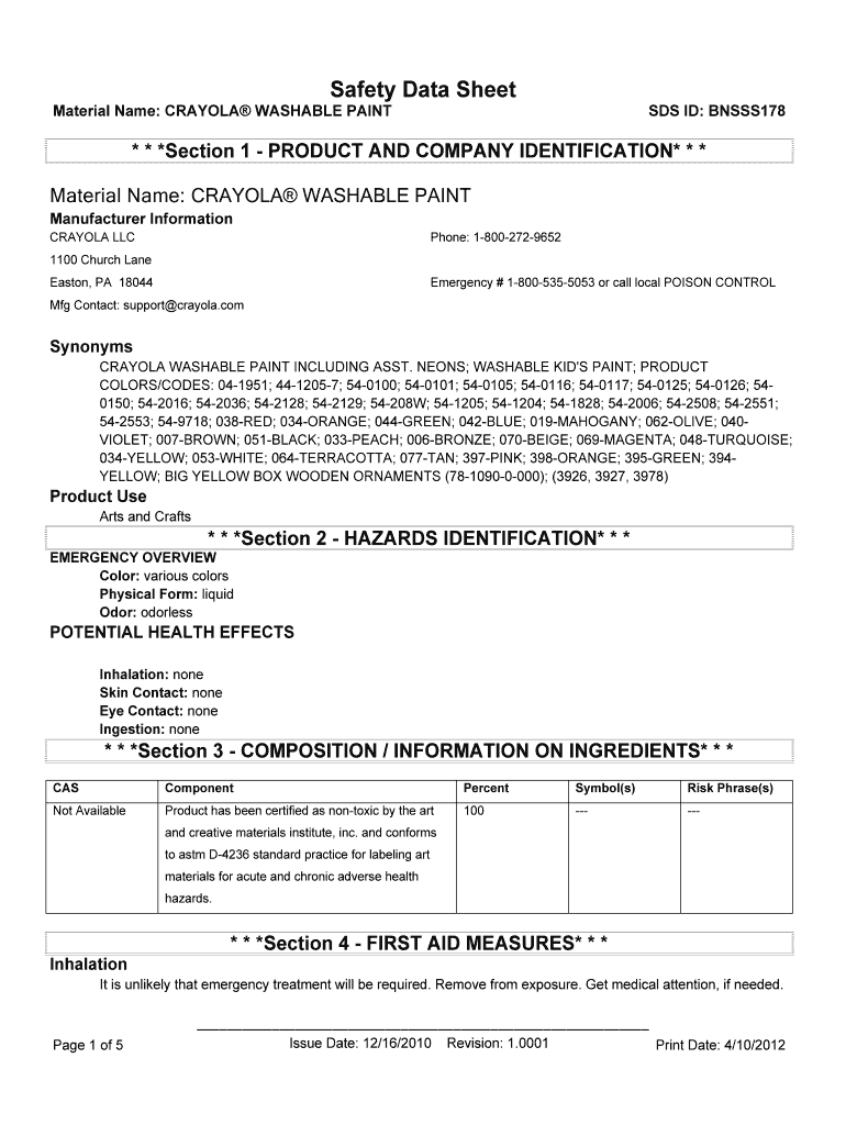 Fillable Online Artminds gold paint material safety data sheet pdf Fax