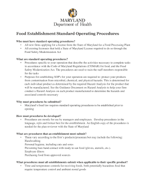 Fillable Online Food Establishment Standard Operating Procedures Fax ...