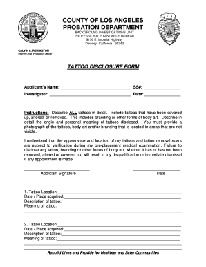 tattoo disclosure form - Probation