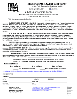 2020 Sponsorship Form - Acadiana Barrel Racing Association