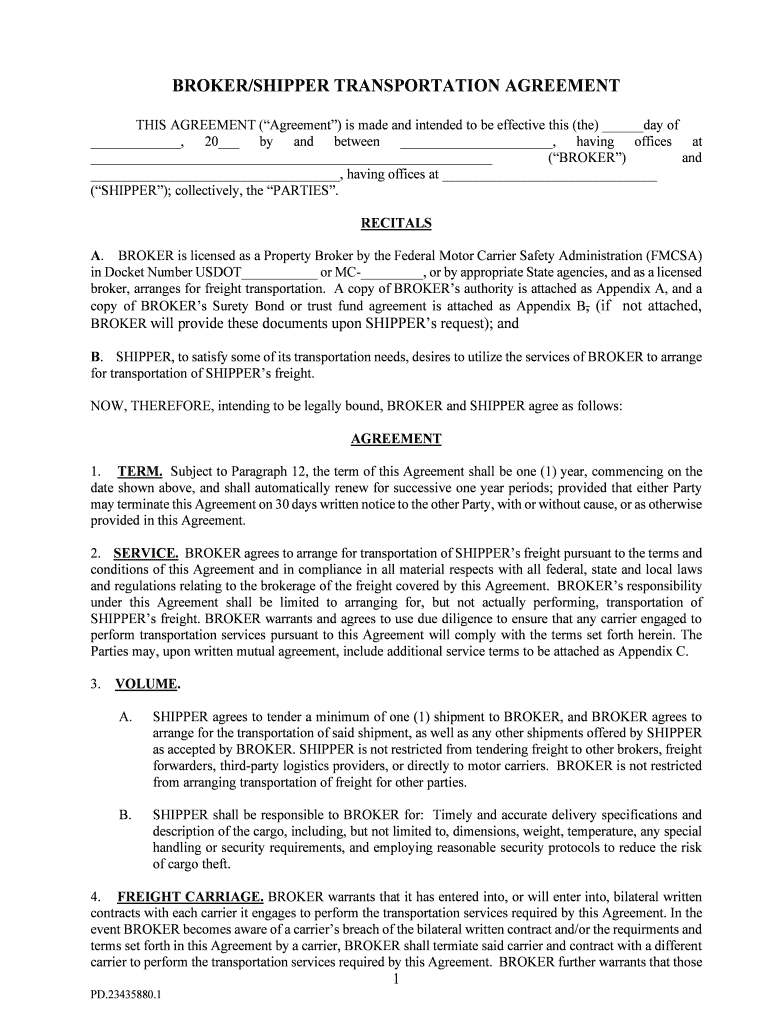 TIA Form Shipper Broker Agreement 2018 w RISS revisions Preview on Page 1