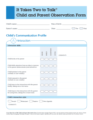 It Takes Two to Talk Parent-Child Observation Form - The ...