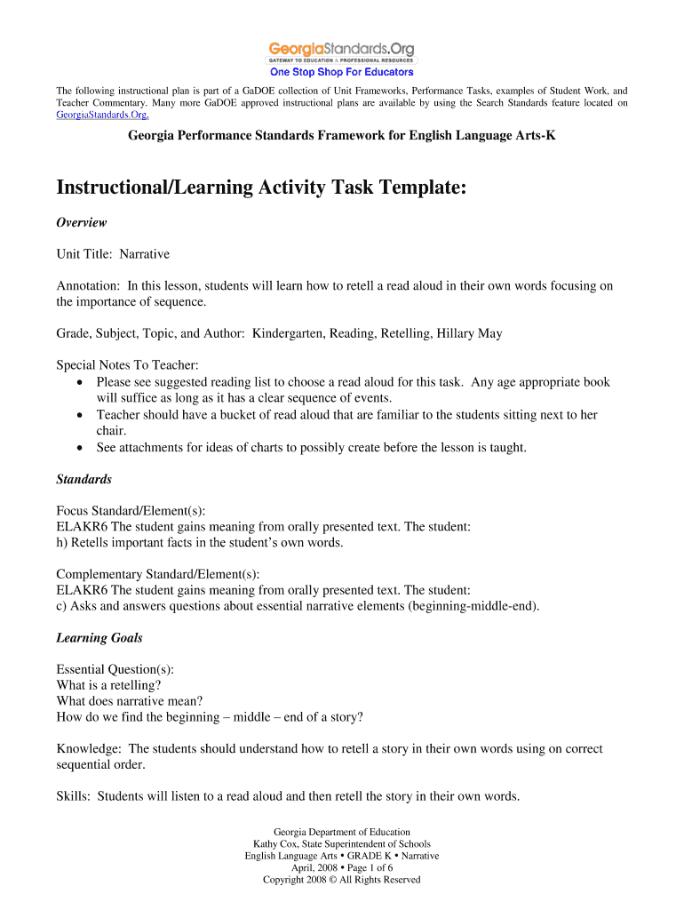 Fillable Online Instructional/Learning Activity Task Template Fax Email ...