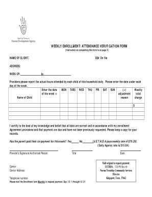 WEEKLY ENROLLMENT/ATTENDANCE VERIFICATION FORM