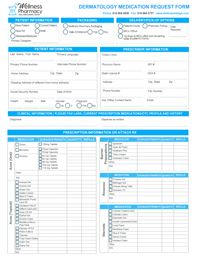 dermatology medication request form - Wellness Pharmacy ... Preview on Page 1