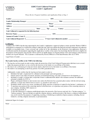 SSBCI Cash Collateral Program Lender's Application