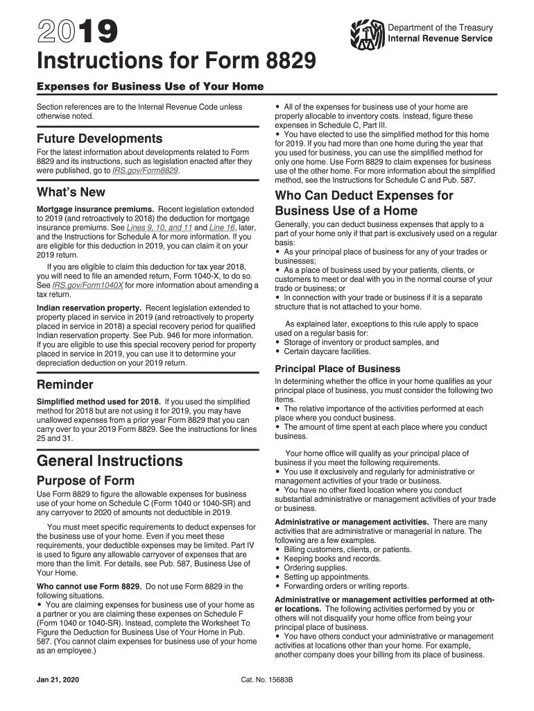2019 Form IRS 8829 Instructions Fill Online Printable Fillable Blank