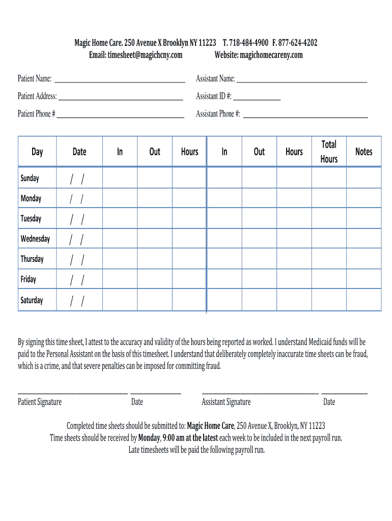 magic home care timesheet Preview on Page 1