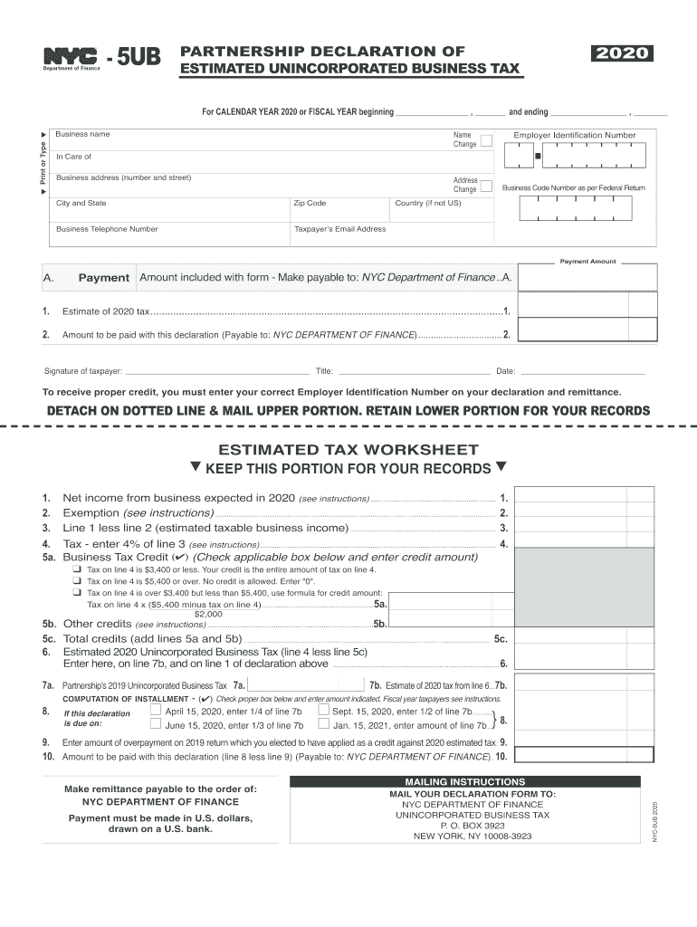 nyc ubt estimated tax Preview on Page 1.