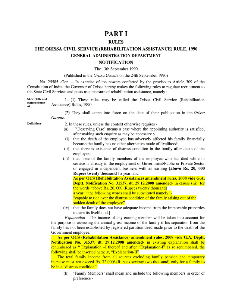 Fillable Online THE ORISSA CIVIL SERVICE (REHABILITATION ASSISTANCE