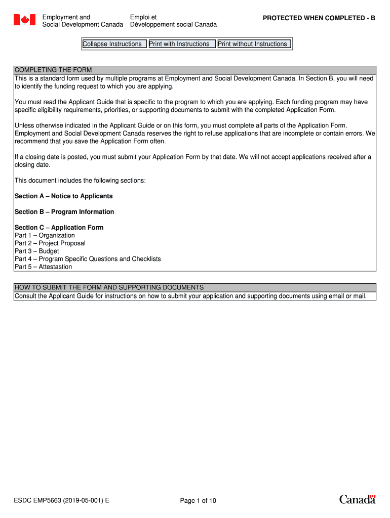 Standard Grant Application for Funding - Service Canada Forms Preview on Page 1