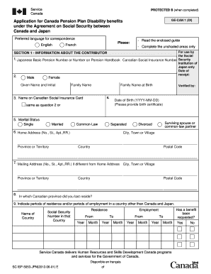 Japan/Canada Agreement - Application for CPP Disability Benefits. ISP5053-JPN-E