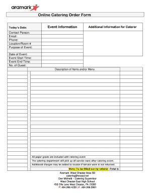 Online Catering Order Form - West Chester Area School District