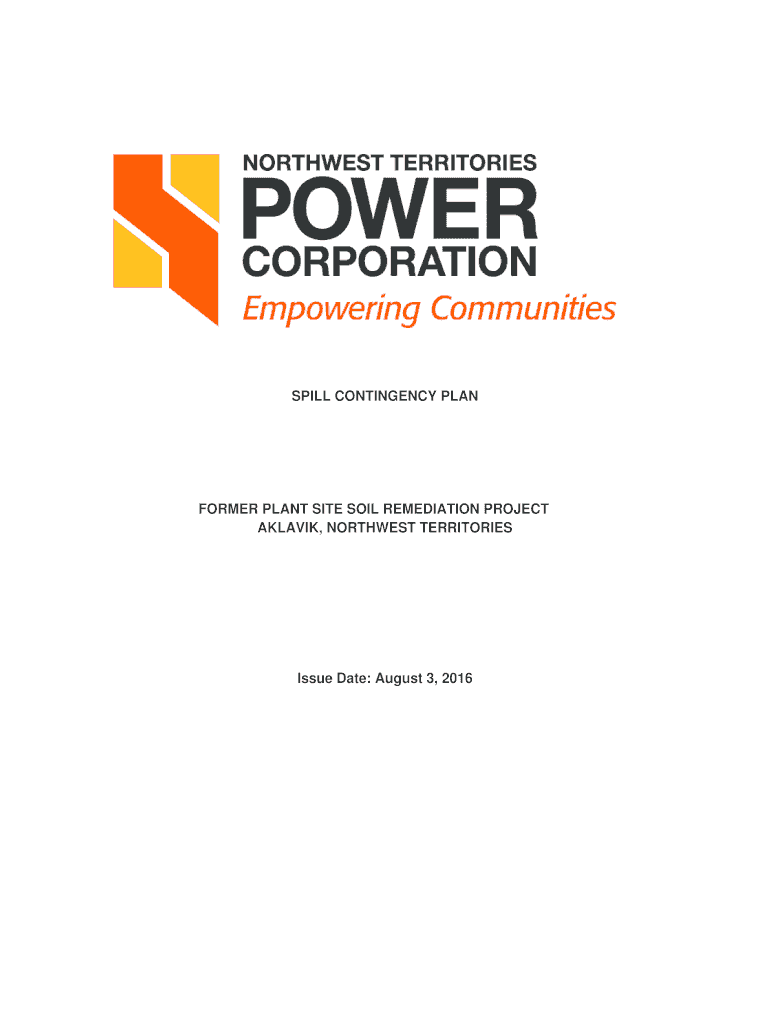 Fillable Online Spill Contingency Plan Aklavik Former Power Plant