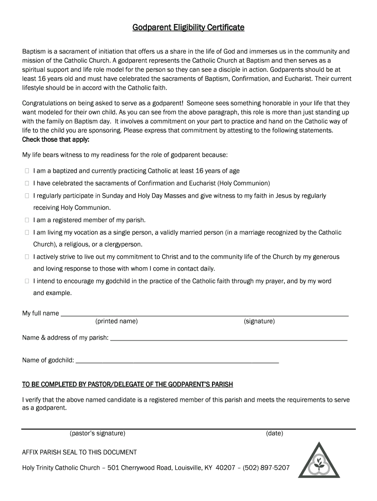 Fillable Online Q&A What are the rules for godparents?Catholic