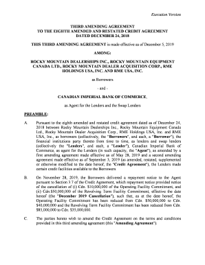 TO THE EIGHTH AMENDED AND RESTATED CREDIT AGREEMENT DATED ...