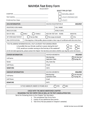 NAVHDA Test Entry Form