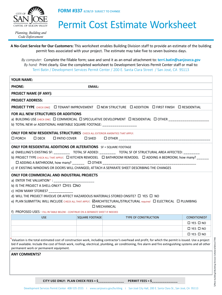 san jose cost estimate Preview on Page 1