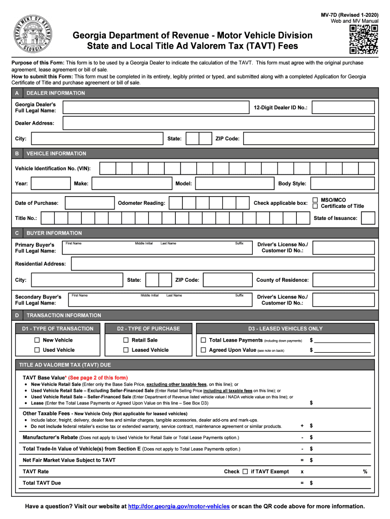 Fillable Online New Ad Valorem Title Tax ("TAVT") Department