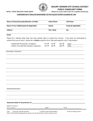 Mount vernon city school district public complaint form