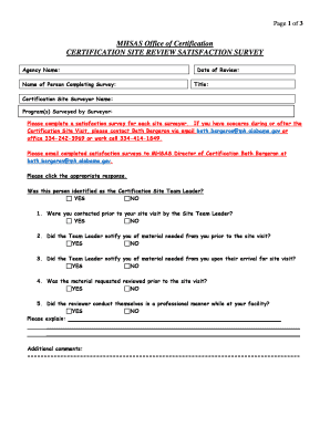 Certification Site Review Satisfaction Survey