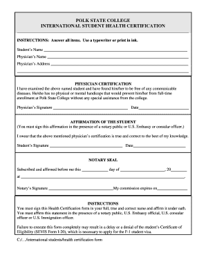 INTERNATIONAL STUDENT HEALTH CERTIFICATION