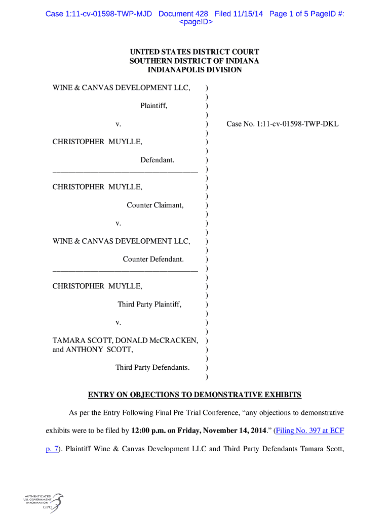 Fillable Online Indybased Wine & Canvas loses trademark infringement