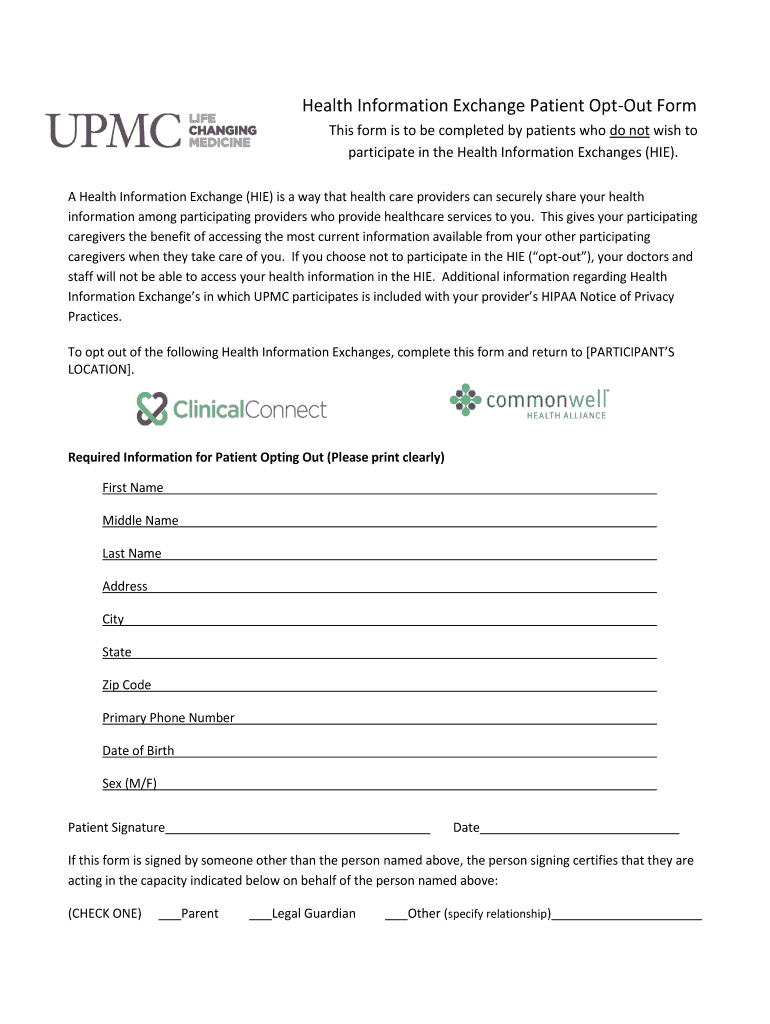 Fillable Online HIE OptOut Form St. Joseph Health's Health Information