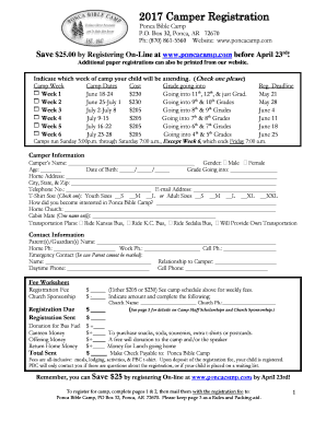 Fillable Online Camp Schedule - Ponca Bible Camp Fax Email Print ...