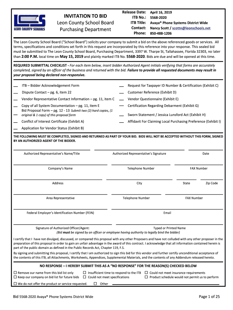 Fillable Online INVITATION TO BID ITB No. Leon County