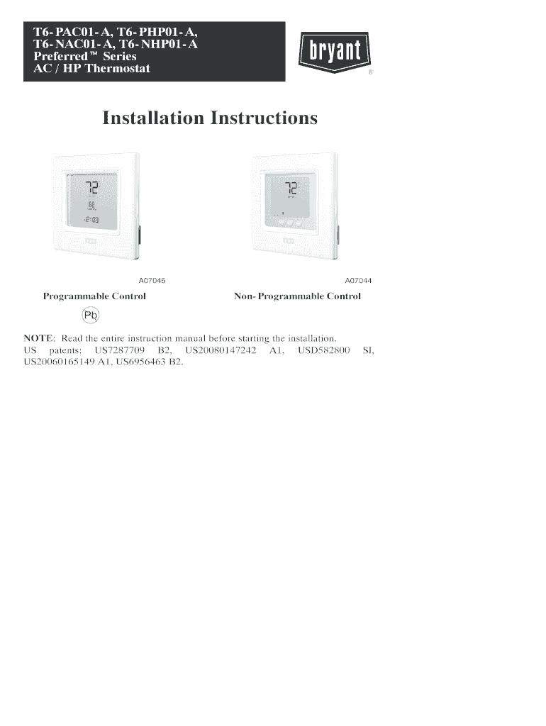 Fillable Online Honeywell T6 Pro ZWave Thermostat Installation