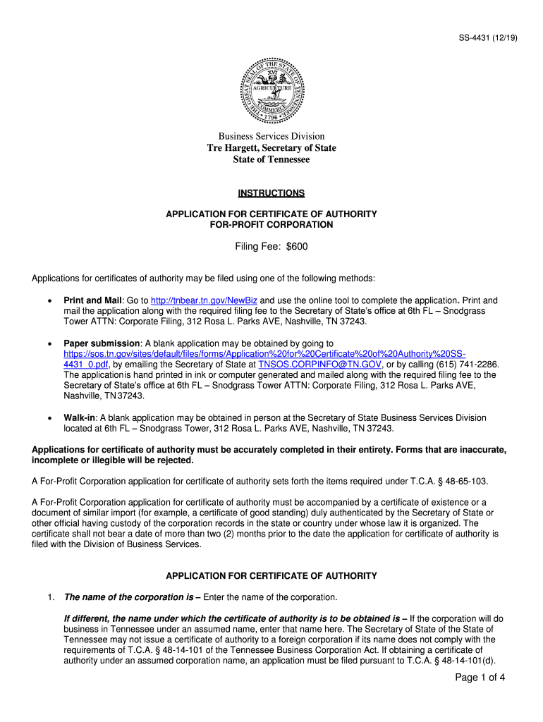 SS-4431 (12 19) Preview on Page 1