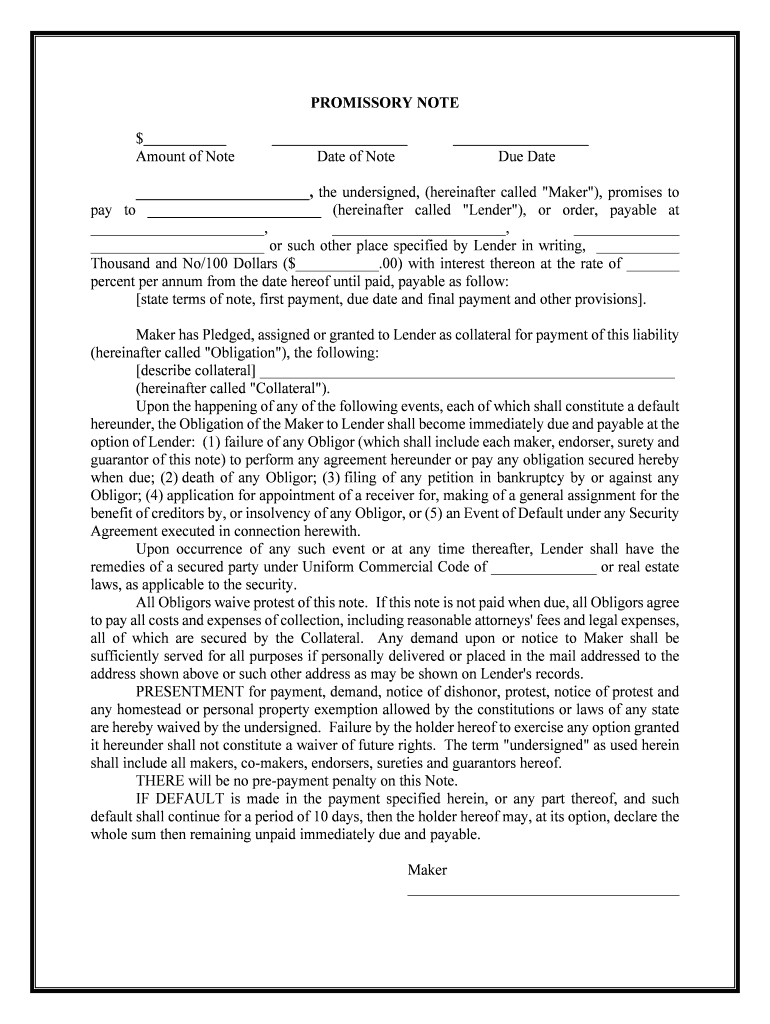 Secured Promissory Note Template