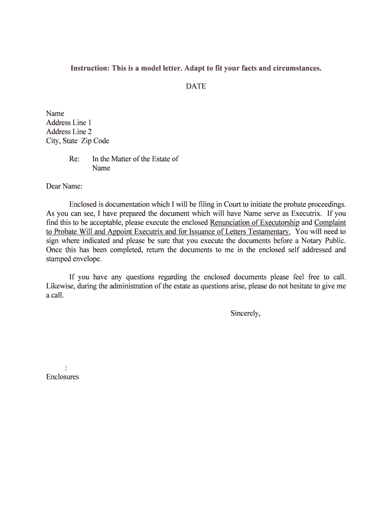 Fill Edit And Print Sample Letter For Initiate Probate Proceedings 