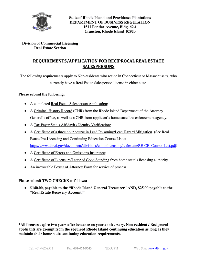 Fillable Online dbr ri Real Estate Rhode Island Department of