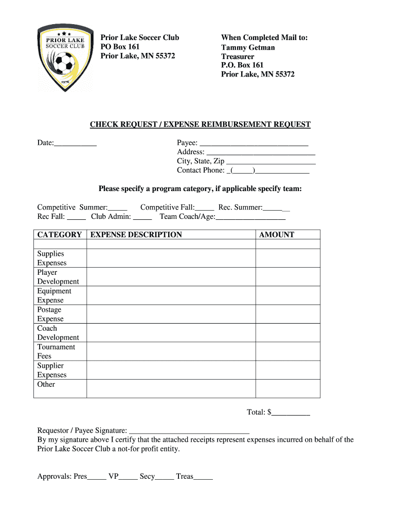 Fillable Online Reimbursement form Template Fax Email Print - pdfFiller