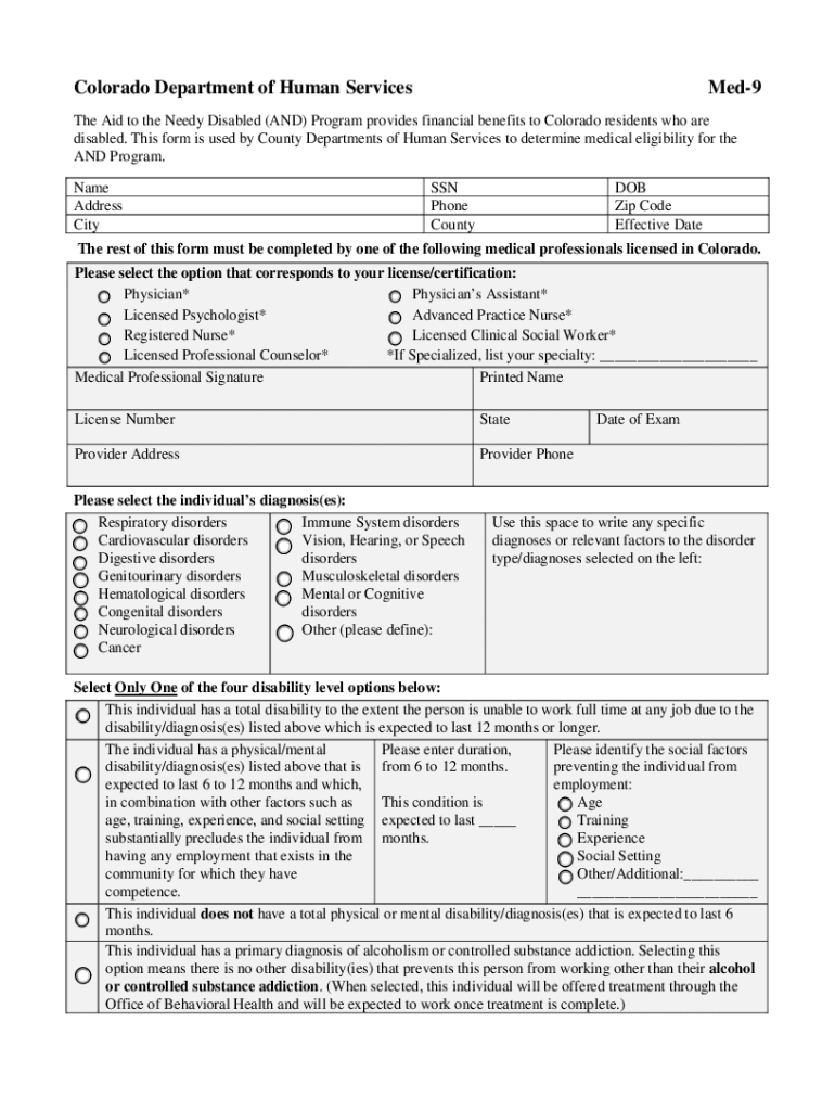 printable med 9 form colorado Preview on Page 1