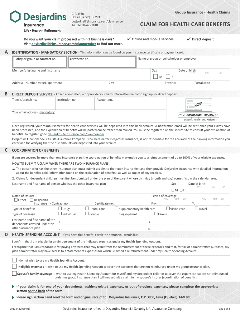 desjardins claim form Preview on Page 1