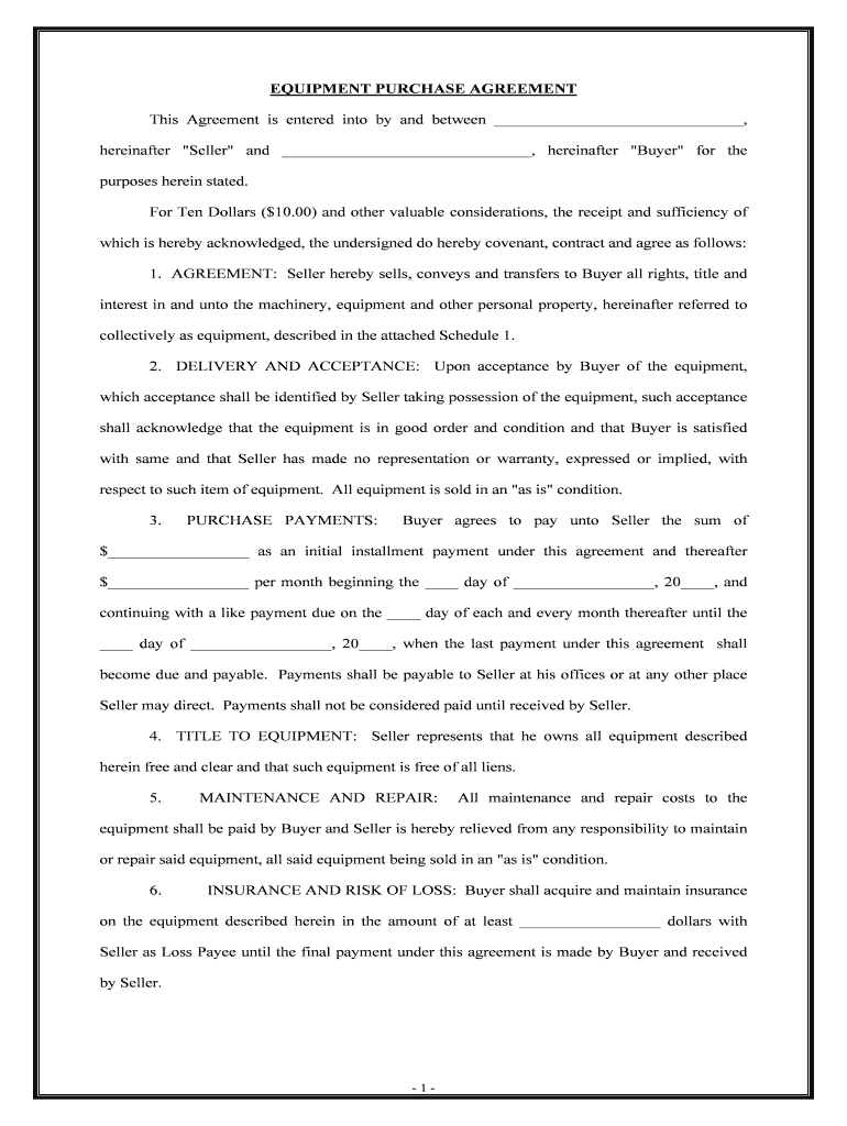 equipment purchase agreement pdf Preview on Page 1