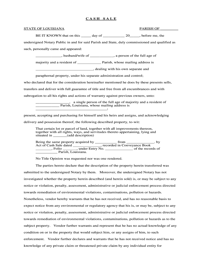 cash sale deed louisiana Preview on Page 1