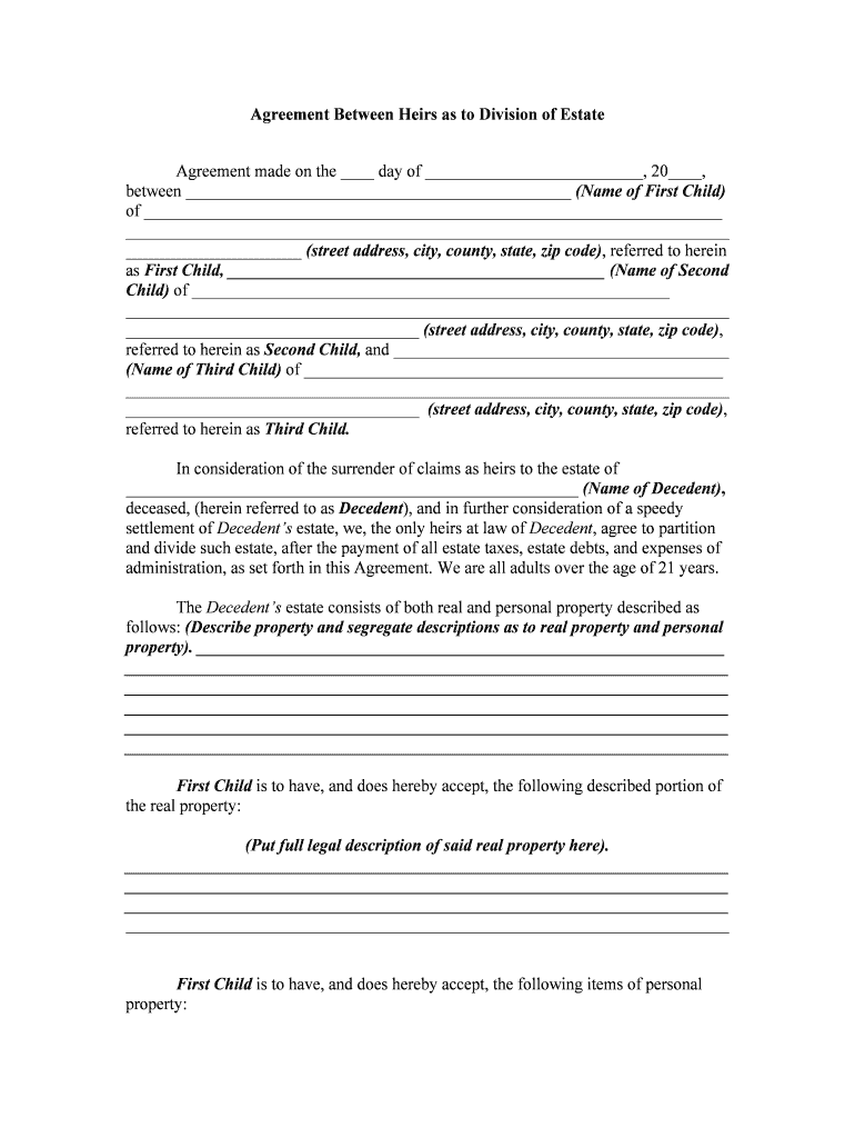 agreement between heirs as to division of estate Preview on Page 1