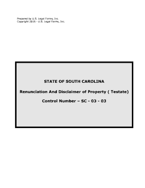 South Carolina Renunciation And Disclaimer of Property from Will by Testate