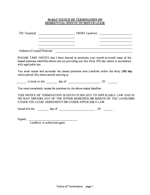 tenant to landlord 30 day notice