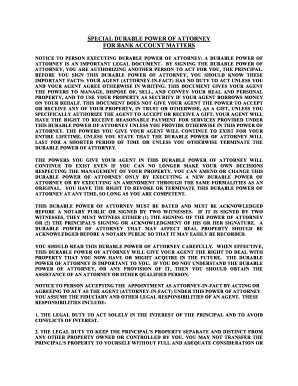 California Special Durable Power of Attorney for Bank Account Matters