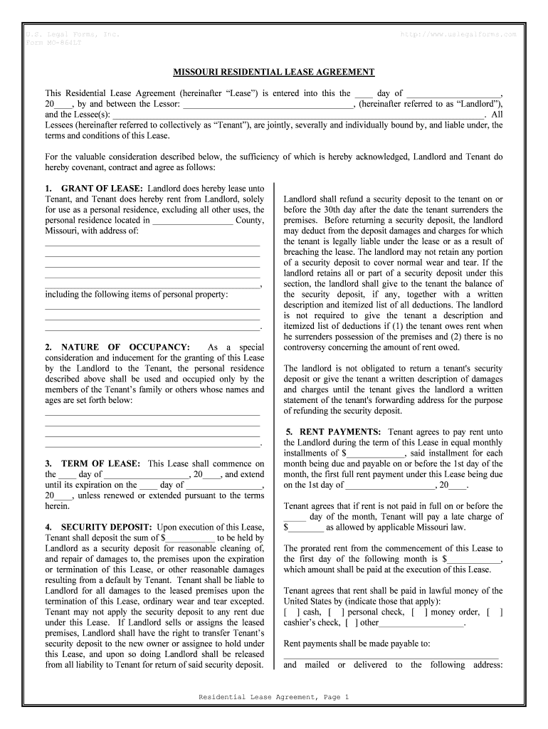 Missouri Residential Rental Lease Agreement Form Online | SellMyForms