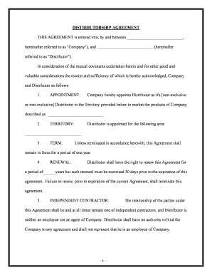 distributorship agreement form